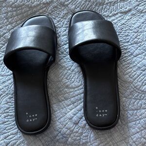 a new day Black Wide Strap Slide Sandals